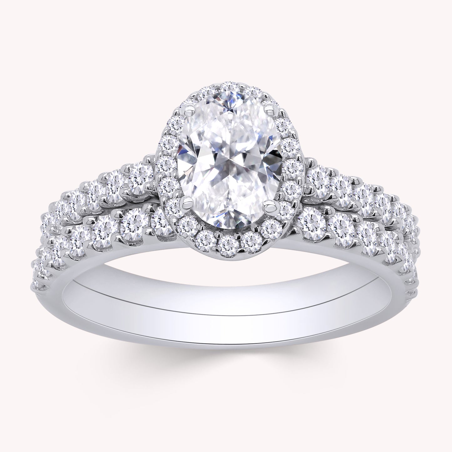 Oval and Round Shape Lab Grown Diamond Bridal Set Ring - 1.00 CTW