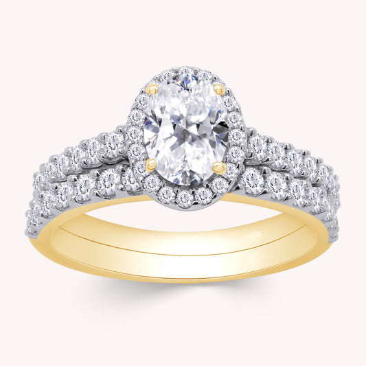 Oval and Round Shape Lab Grown Diamond Bridal Set Ring - 1.00 CTW