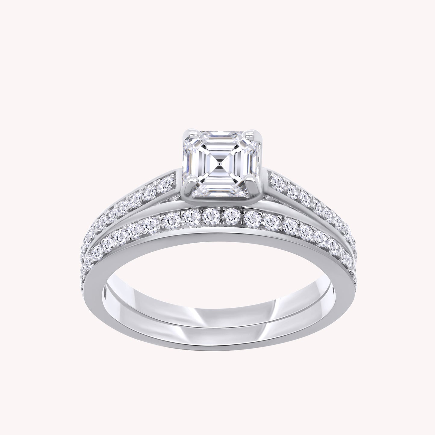 Princess and Round Cut Lab Grown Diamond Engagement Bridal Set Ring - 1.00 CTW