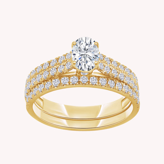 Oval and Round shape Halo Bridal Set Ring - 1.00 CTW