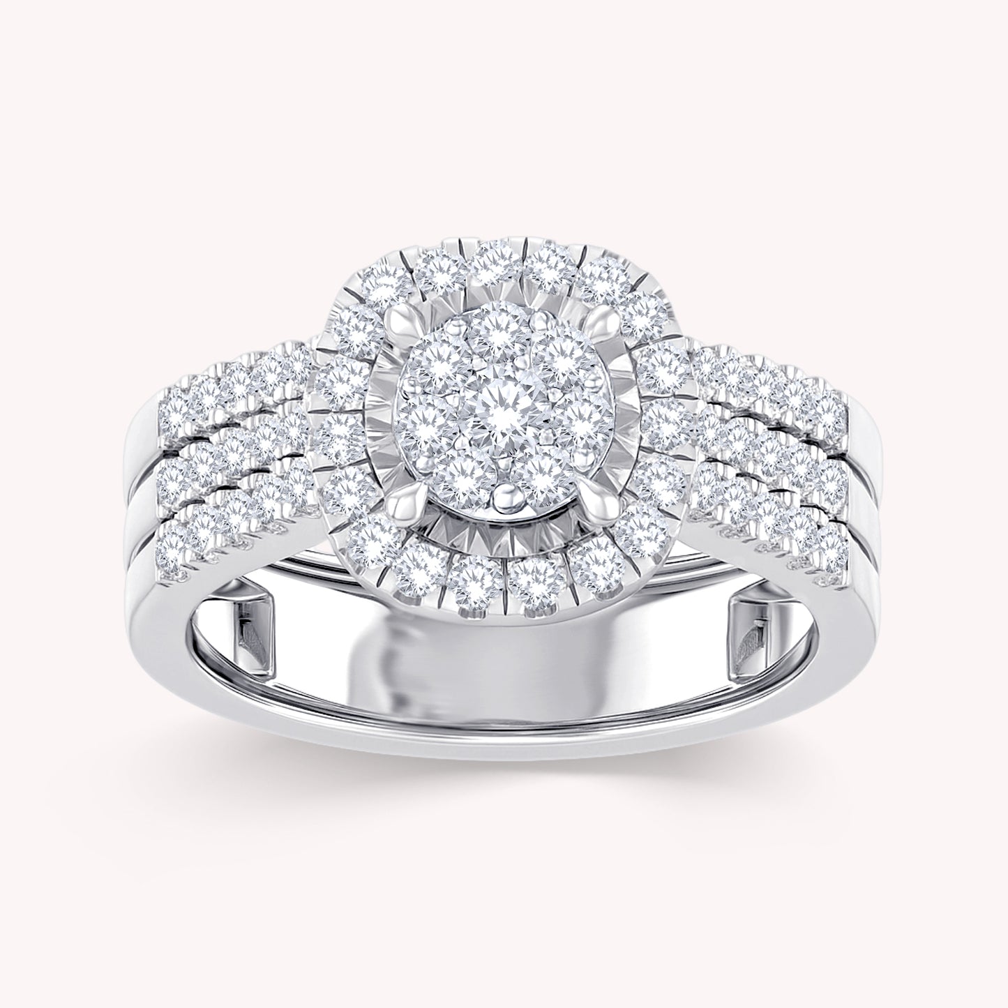 1.00 Carat Lab Grown Diamond Dazzling Cluster Engagement Bridal Set Ring