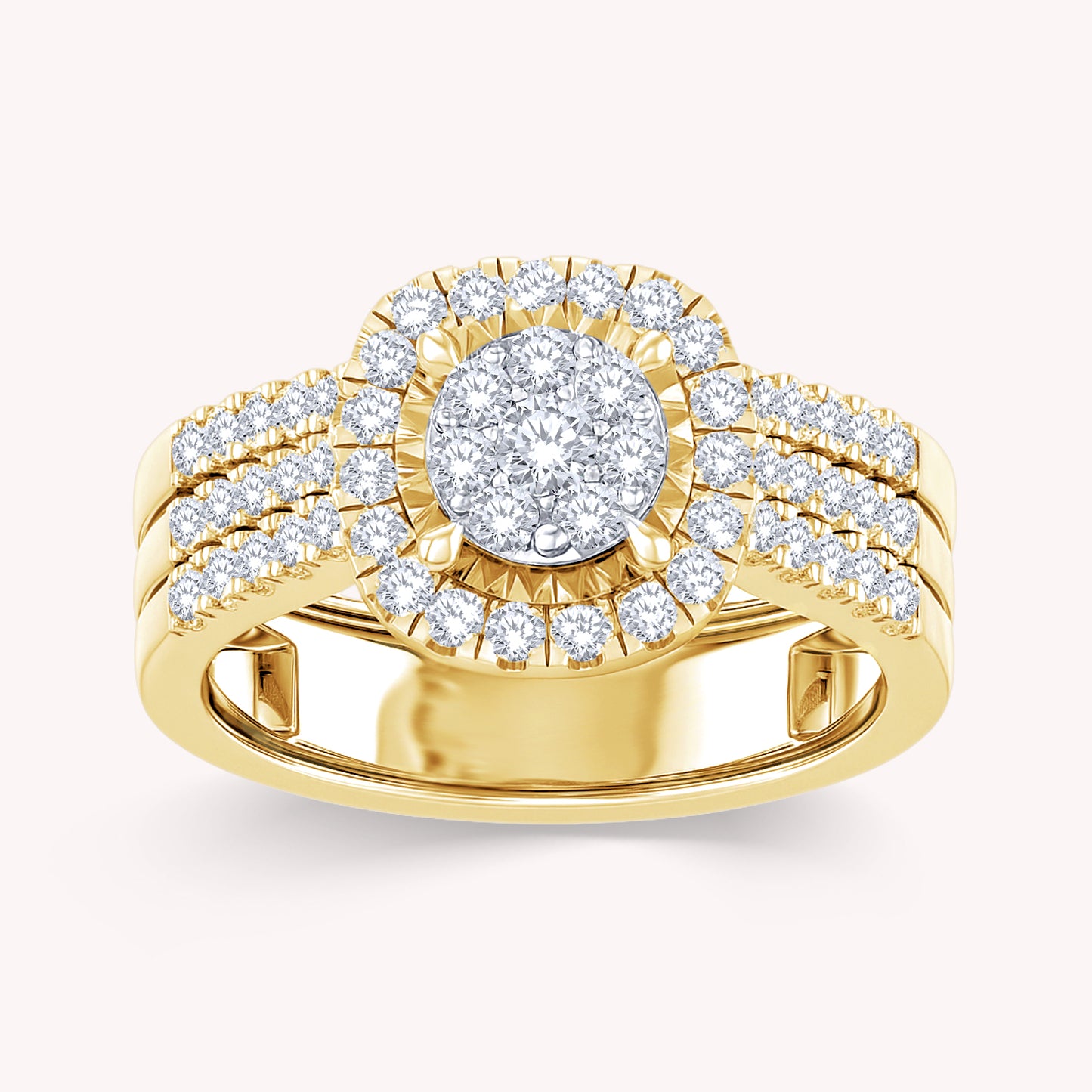 1.00 Carat Lab Grown Diamond Dazzling Cluster Engagement Bridal Set Ring