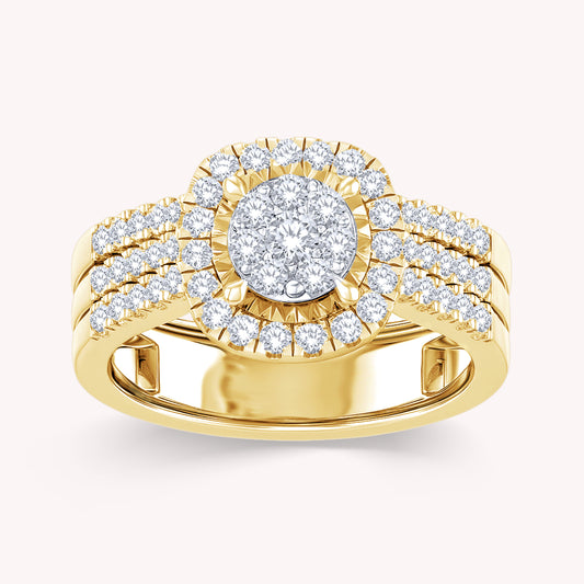 1.00 Carat Lab Grown Diamond Dazzling Cluster Engagement Bridal Set Ring