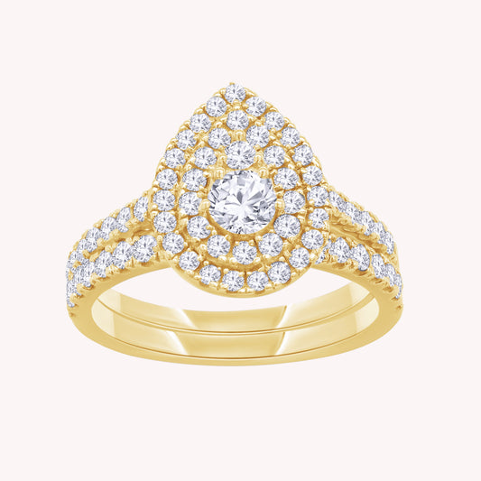 Round Shape Lab Grown Diamond Double Halo Bridal Set Ring - 1.00 CTW