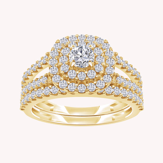 Round Shape Lab Grown Diamond Cluster Engagement Bridal Set Ring - 1.00 CTW