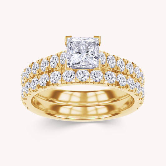 Princess and Round Shape Lab Grown Diamond Bridal Set Ring - 1.00 CTW