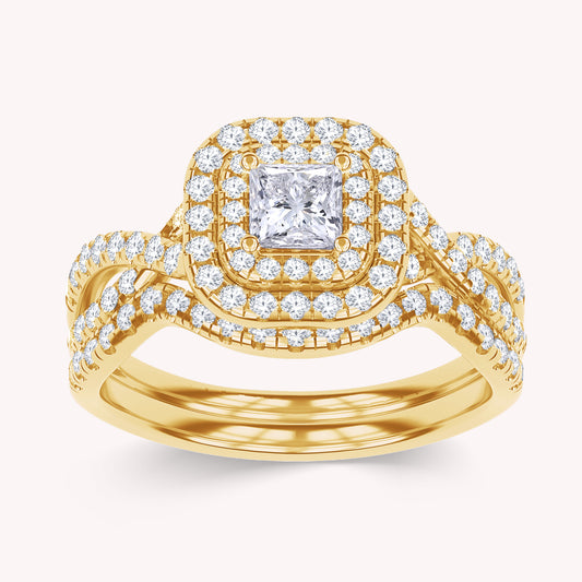 Princess & Round Shape Lab Grown Diamond Twisted Shank Bridal Set Ring - 1.00 CTW