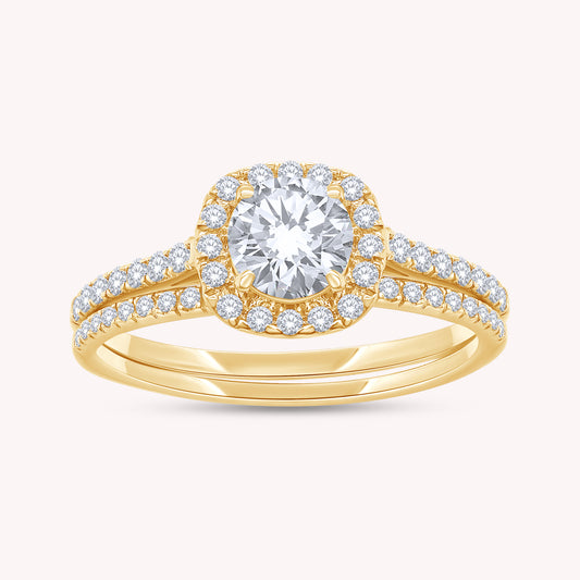Round Shape Lab Grown Diamond Brillant Halo Bridal Set Ring - 1.00 CTW