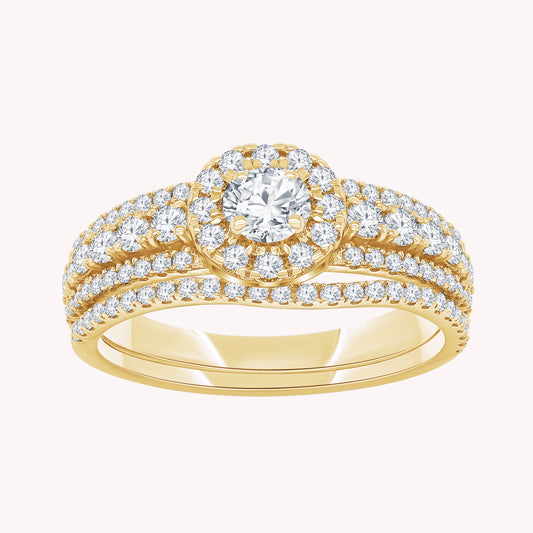 Round Shape Lab Grown Diamond Halo Engagement Bridal Set Ring - 1.00 CTW