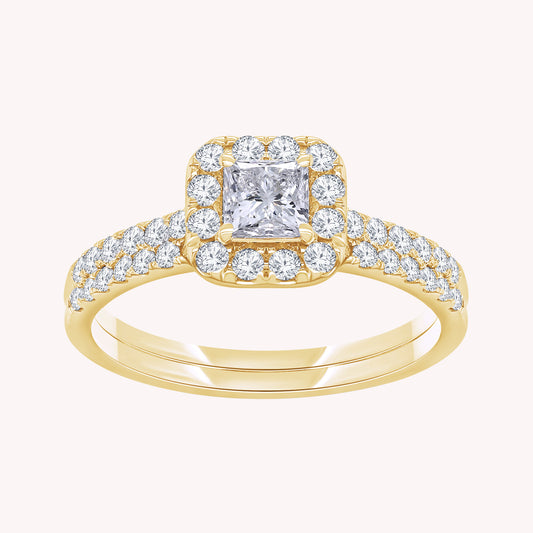 Princess and Round Shape Lab Grown Diamond Double Band Cluster Bridal Set Ring - 1.00 CTW