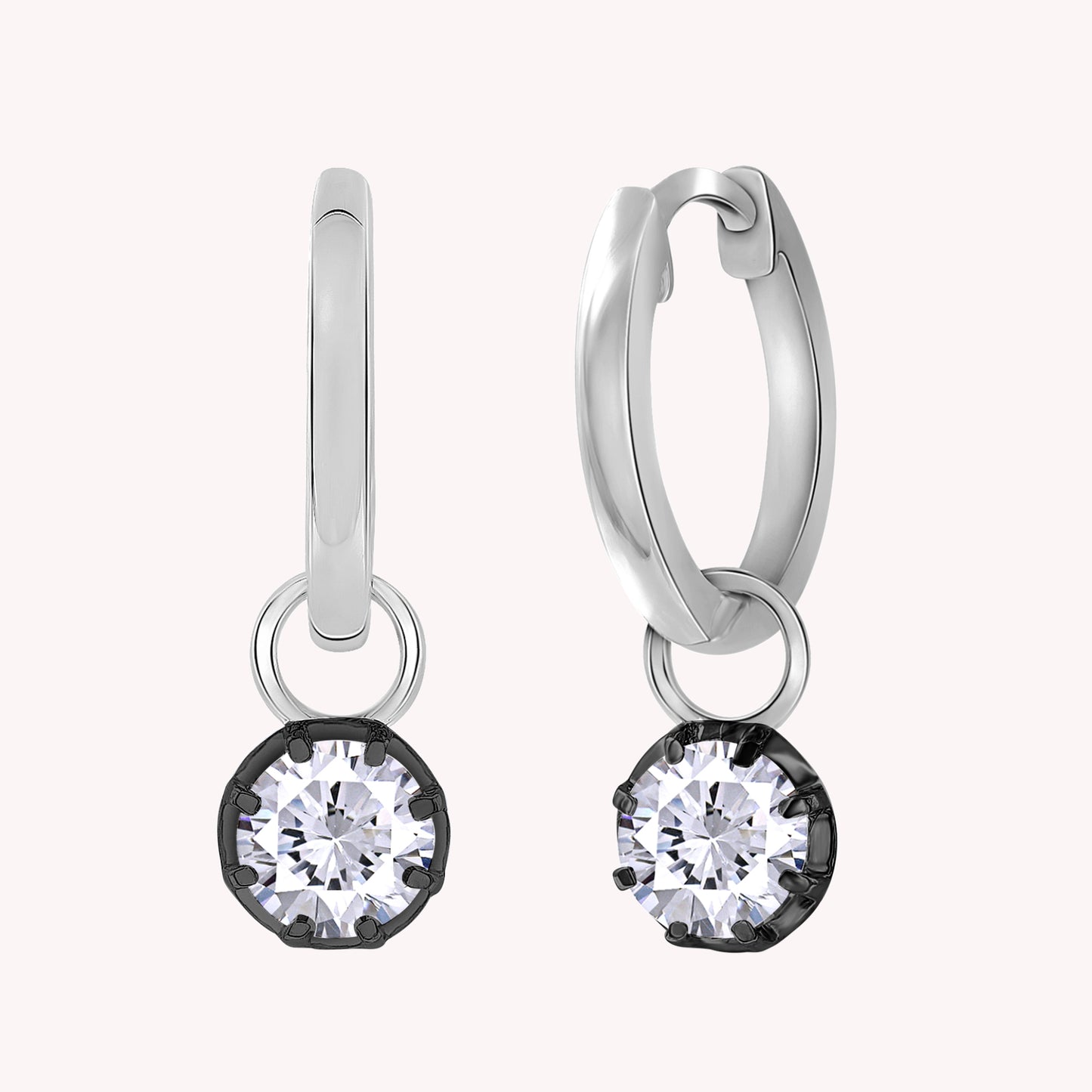 Huggie Earrings For Women, Round Shape Lab Grown Two Tone Solitaire Huggie Earring
