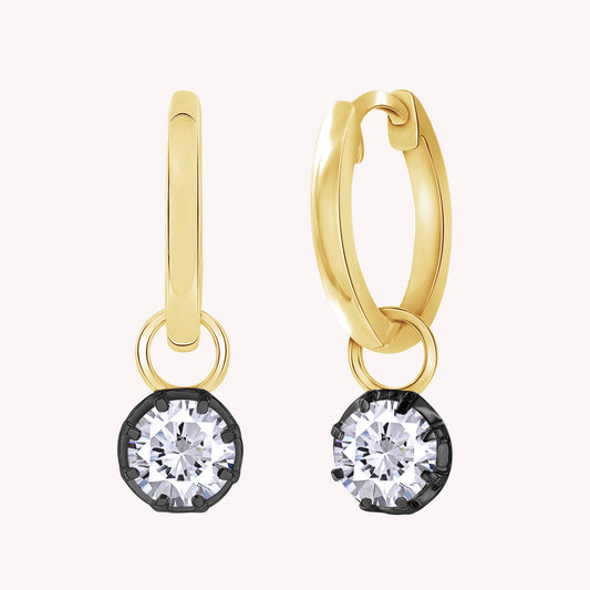 Huggie Earrings For Women, Round Shape Lab Grown Two Tone Solitaire Huggie Earring