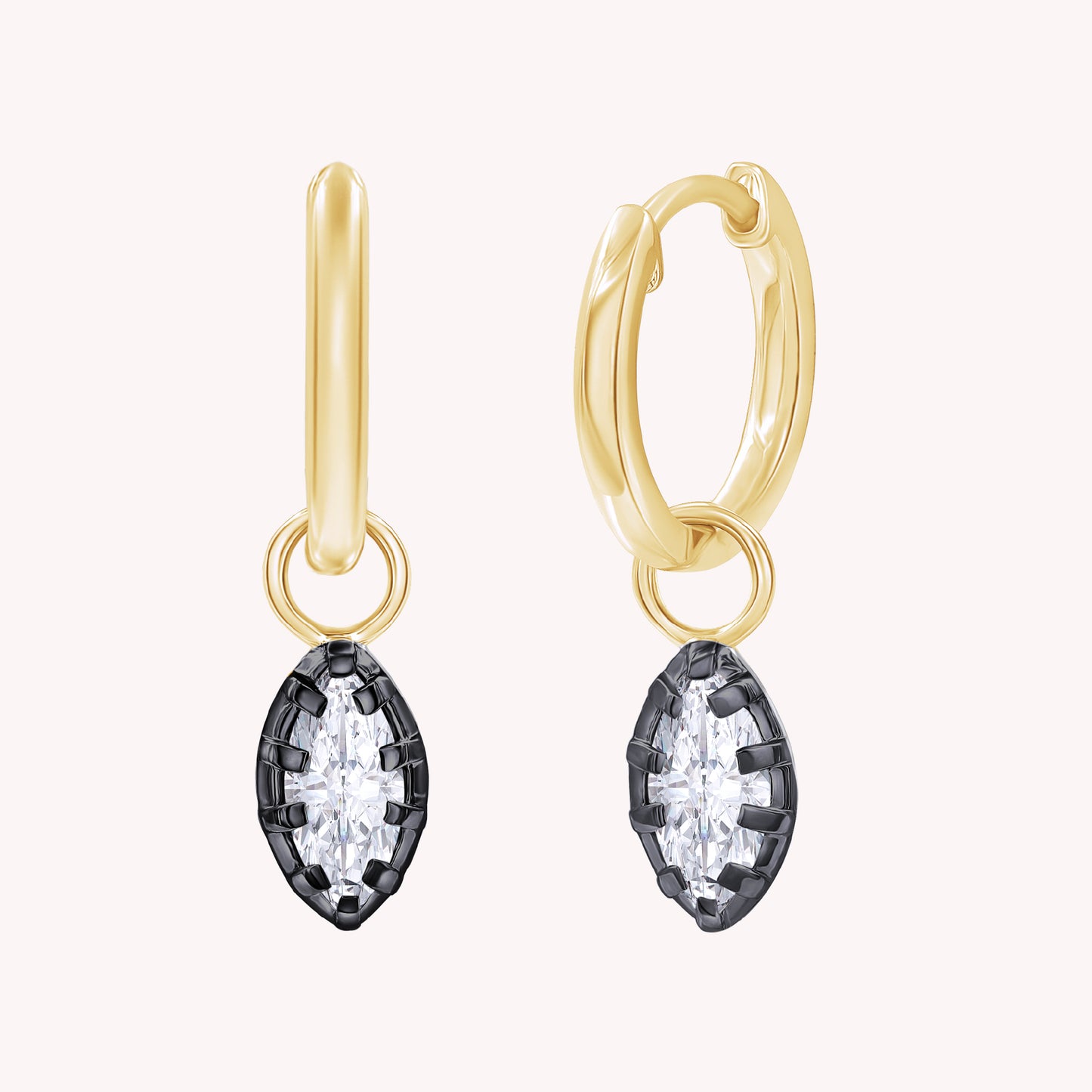 Huggie Earrings For Women, Marquise Shape Lab Grown Two Tone Solitaire Huggie Earring