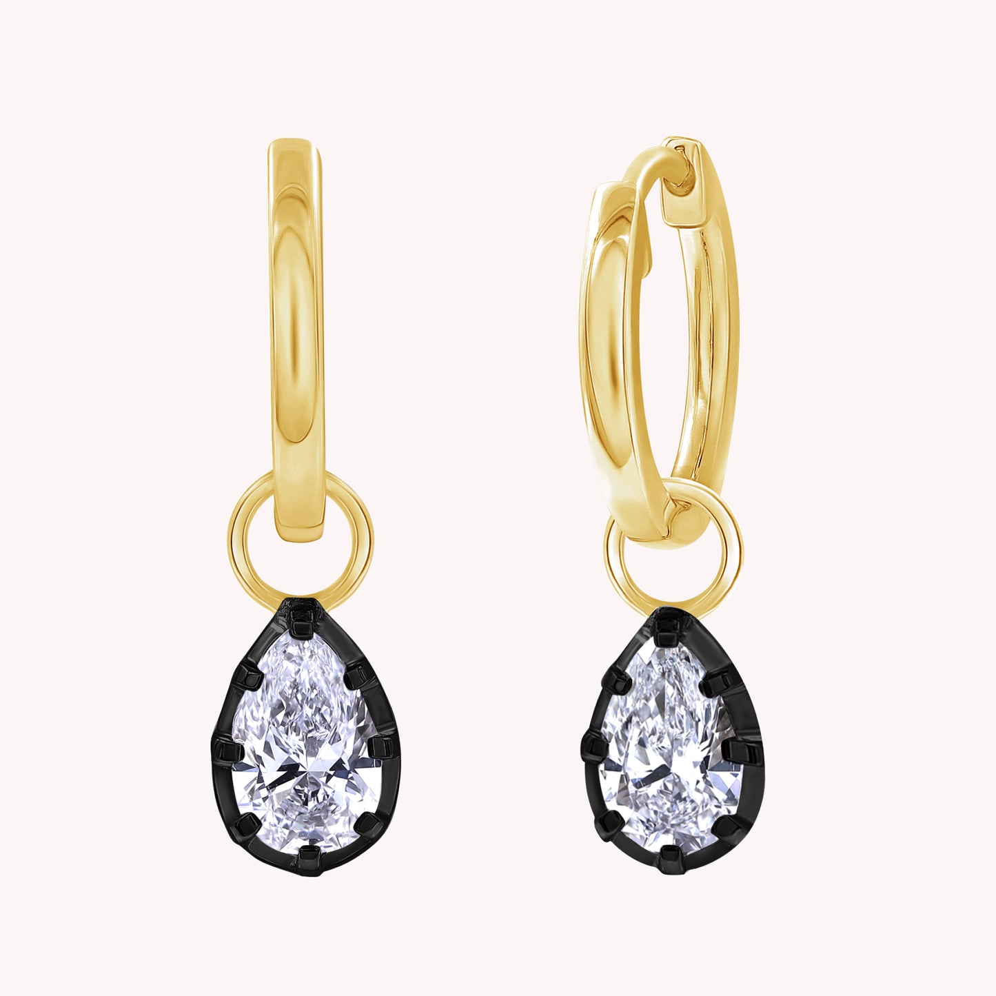 Huggie Earrings For Women, Pear Shape Lab Grown Two Tone Solitaire Huggie Earring