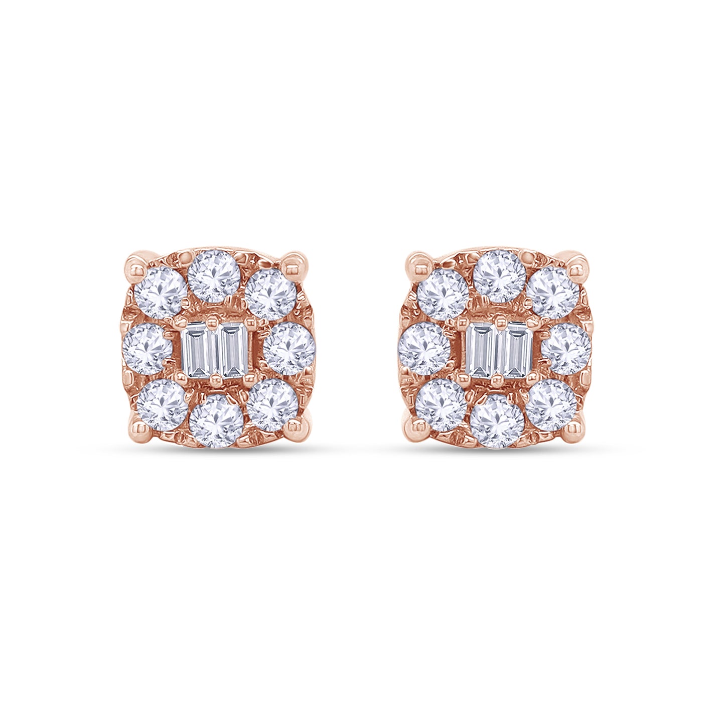 Round and Baguette 0.25 Carat Lab Grown Diamond Square Stud Earrings