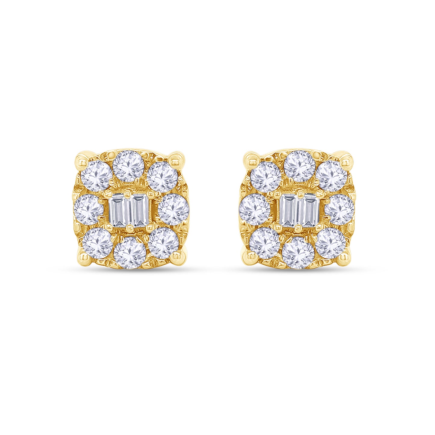 Round and Baguette 0.25 Carat Lab Grown Diamond Square Stud Earrings