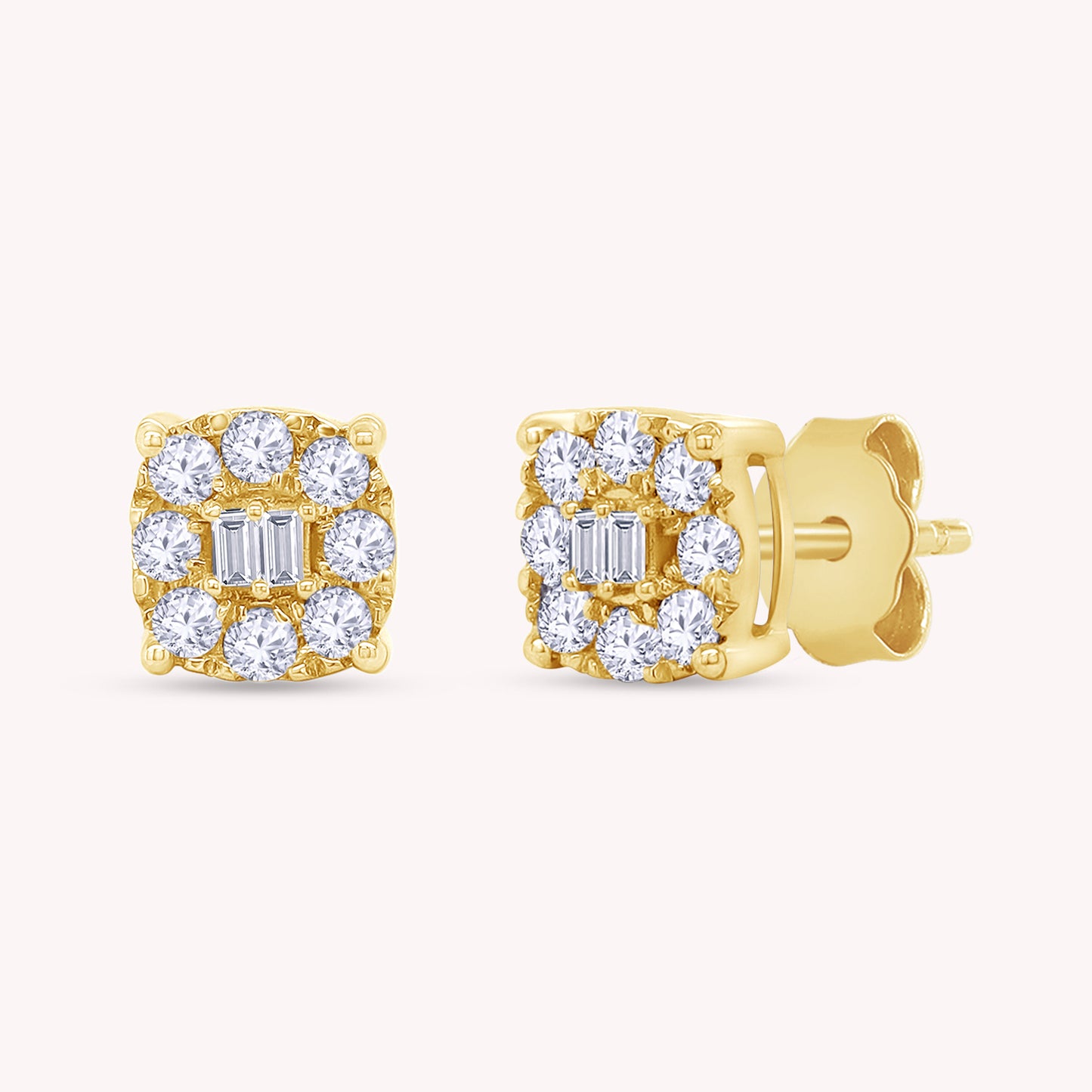 Round and Baguette 0.25 Carat Lab Grown Diamond Square Stud Earrings