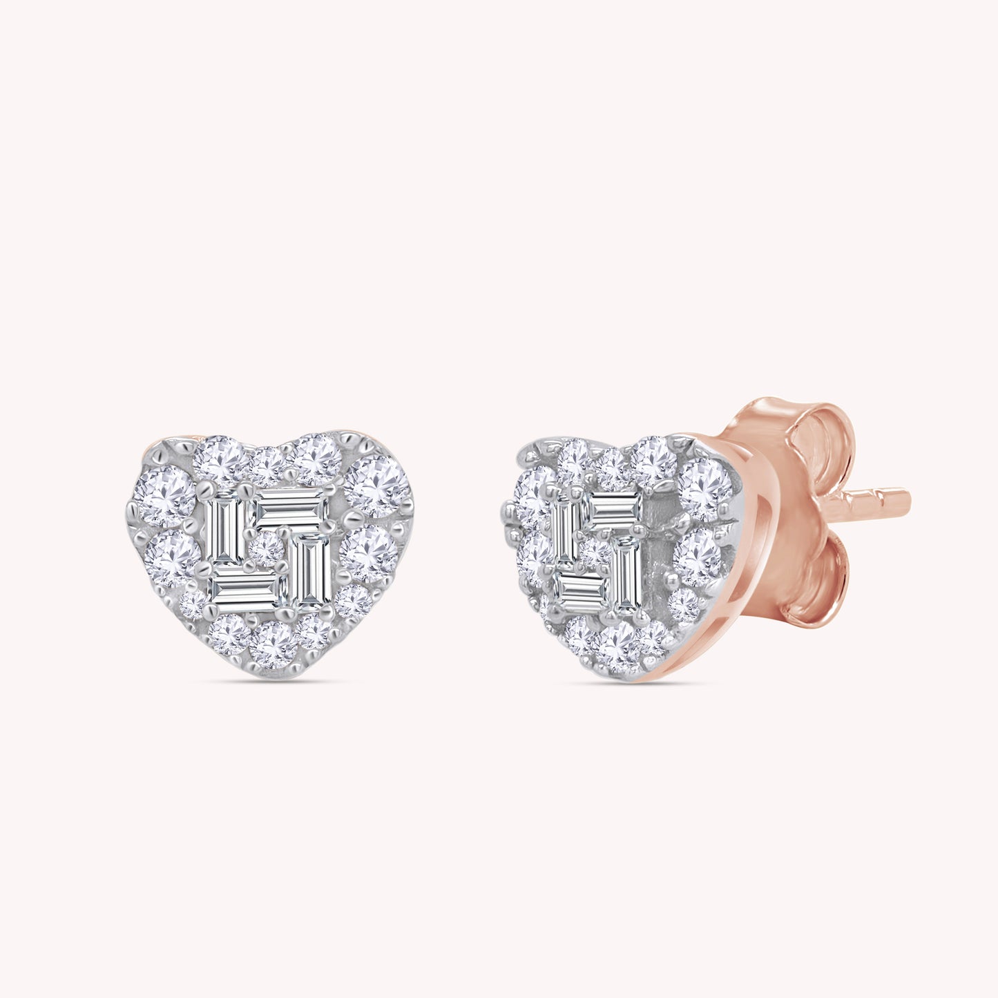 Lab Grown Diamond Round and Baguette Heart Stud Earrings