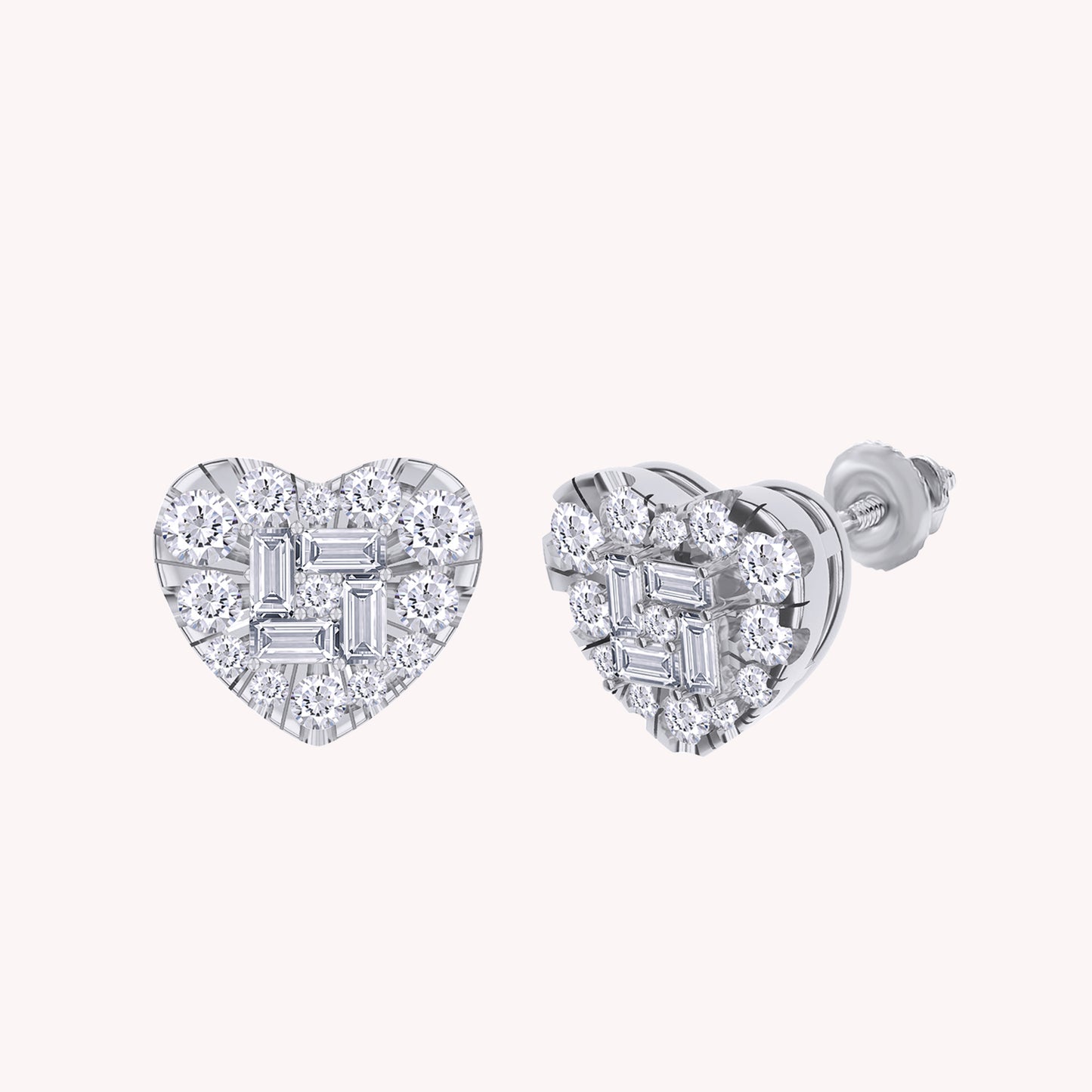 Lab Grown Diamond Round and Baguette Heart Stud Earrings