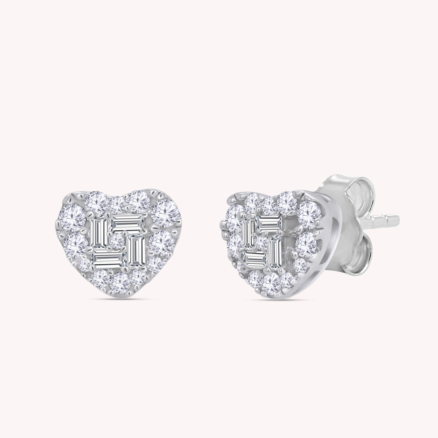 Lab Grown Diamond Round and Baguette Heart Stud Earrings