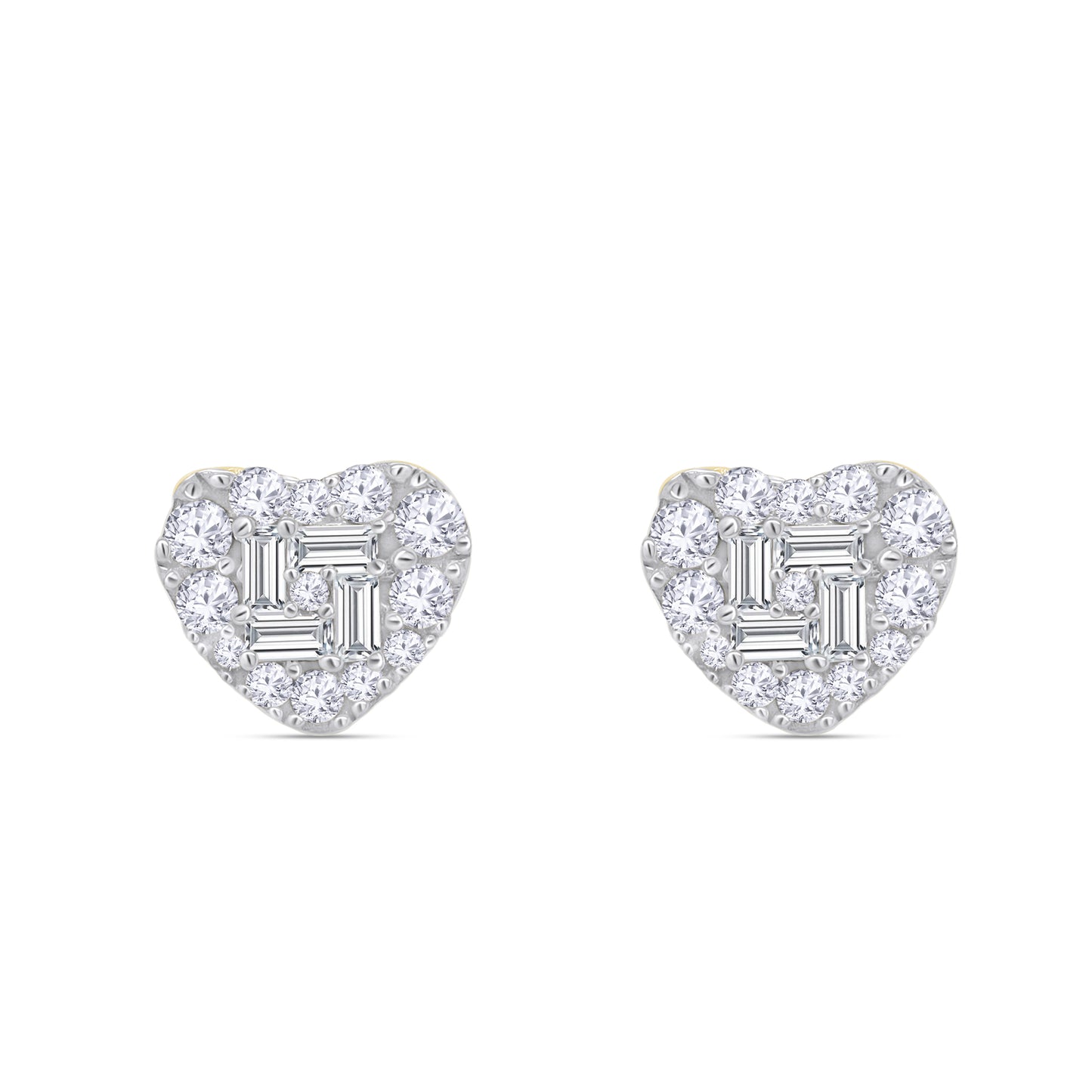 Lab Grown Diamond Round and Baguette Heart Stud Earrings