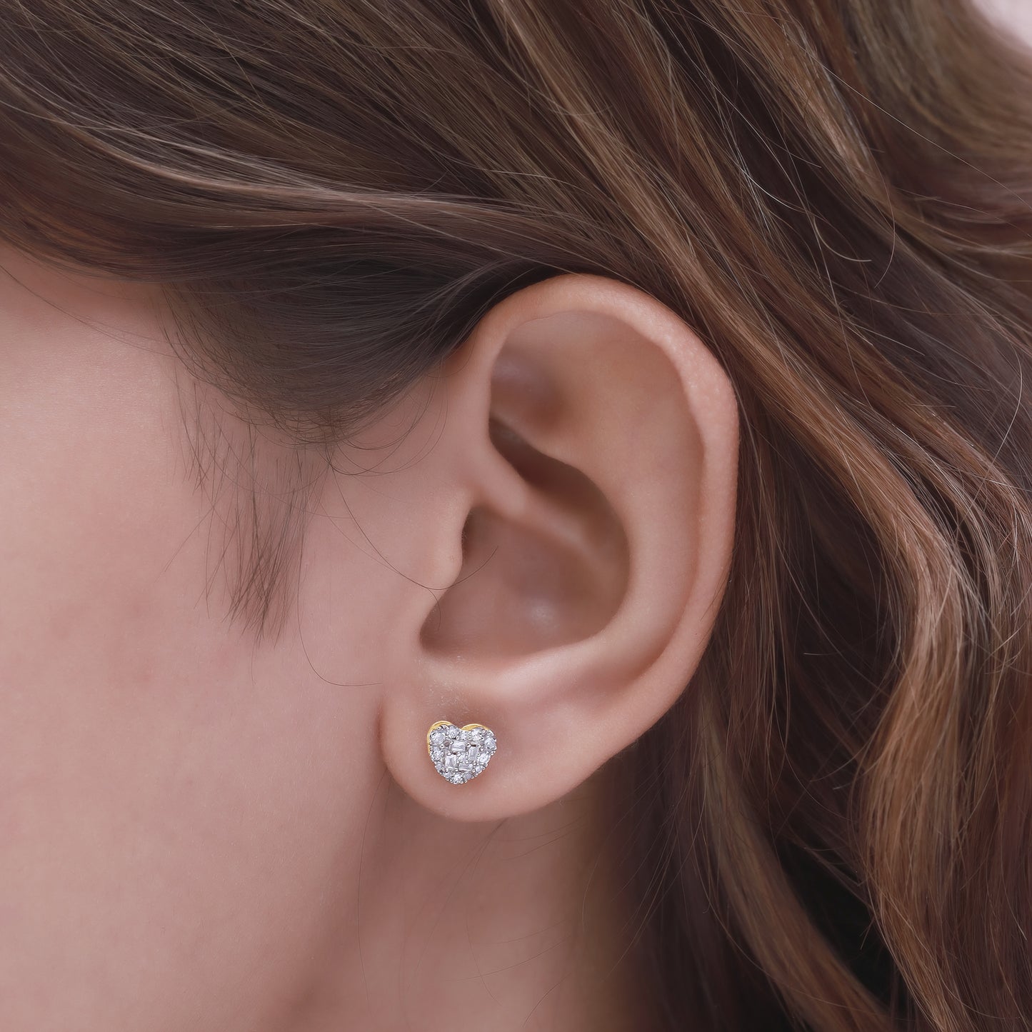 Lab Grown Diamond Round and Baguette Heart Stud Earrings