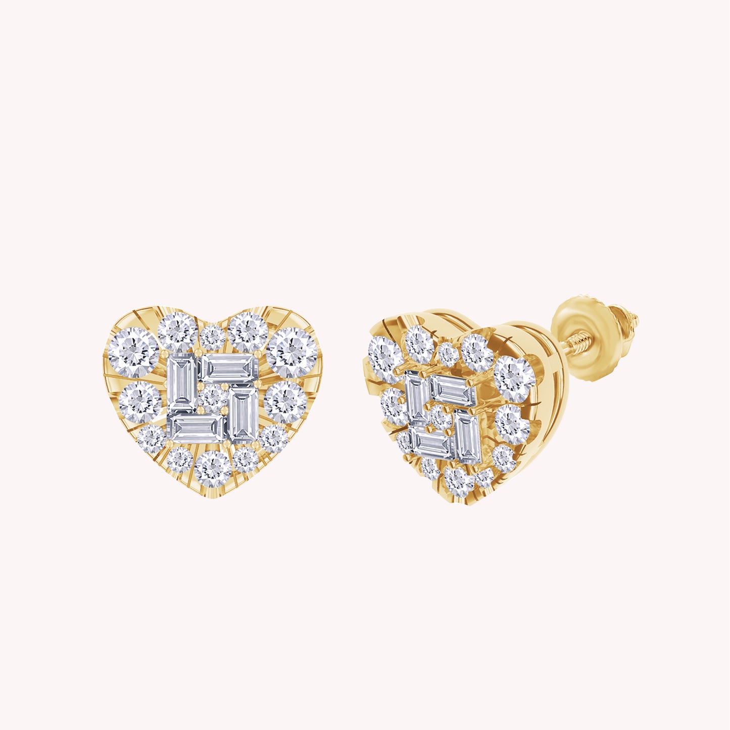 Lab Grown Diamond Round and Baguette Heart Stud Earrings