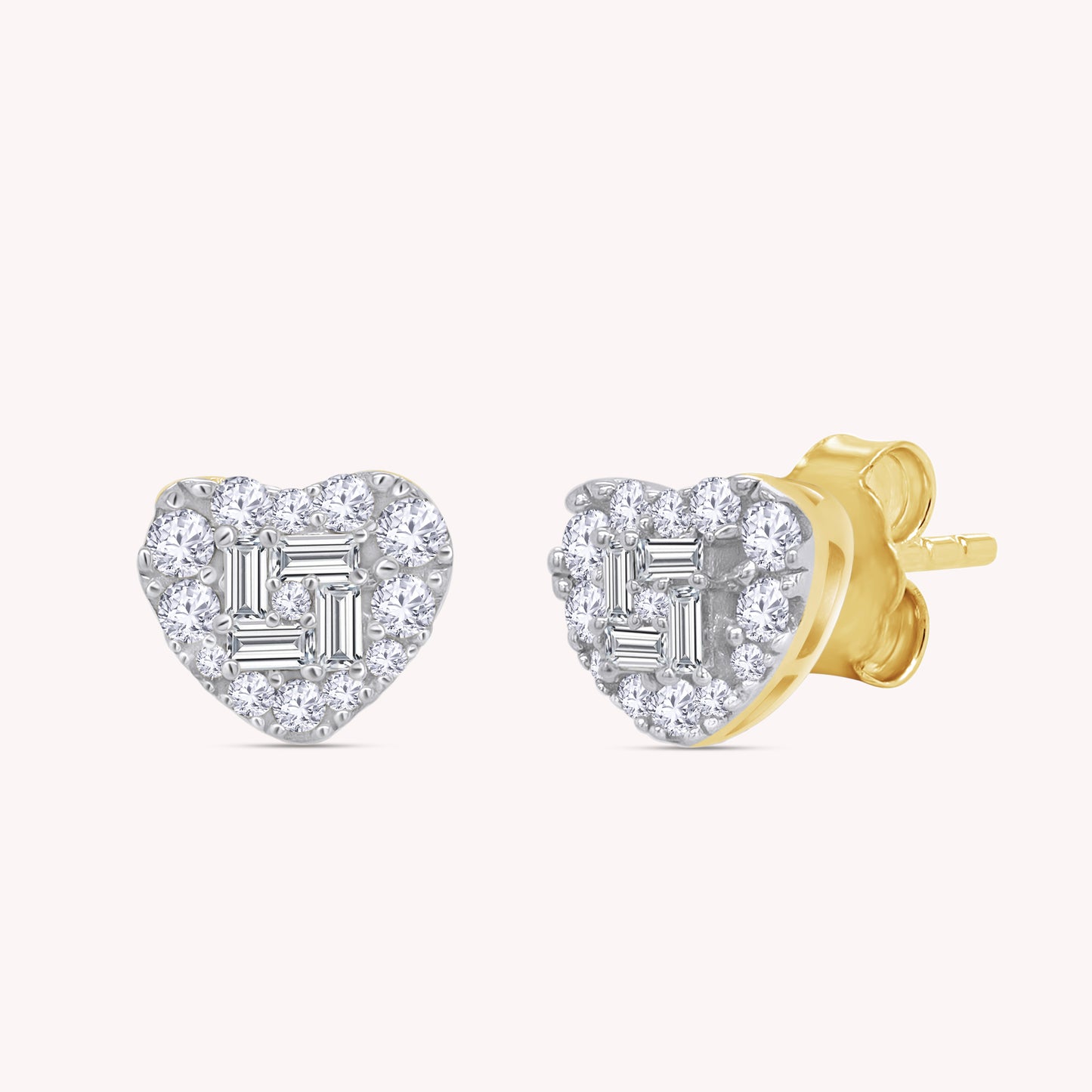 Lab Grown Diamond Round and Baguette Heart Stud Earrings