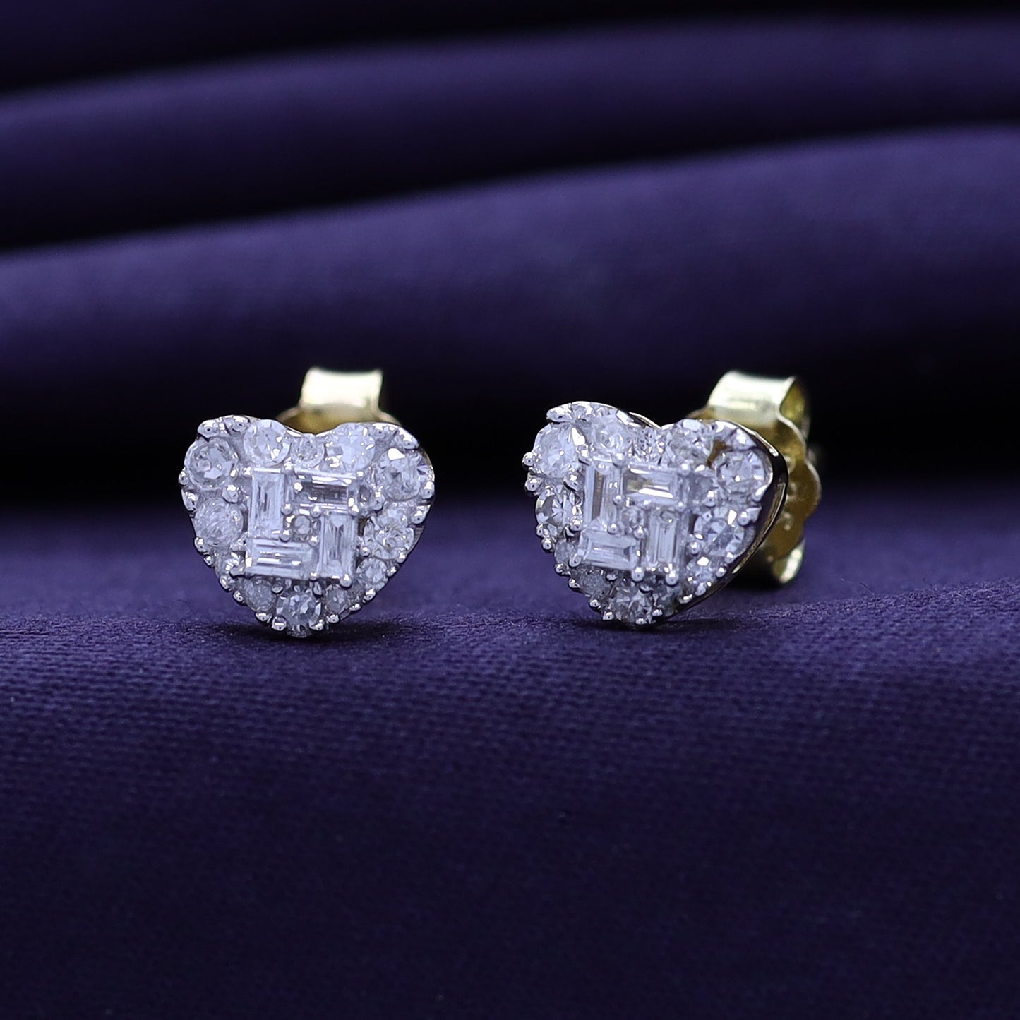 Lab Grown Diamond Round and Baguette Heart Stud Earrings