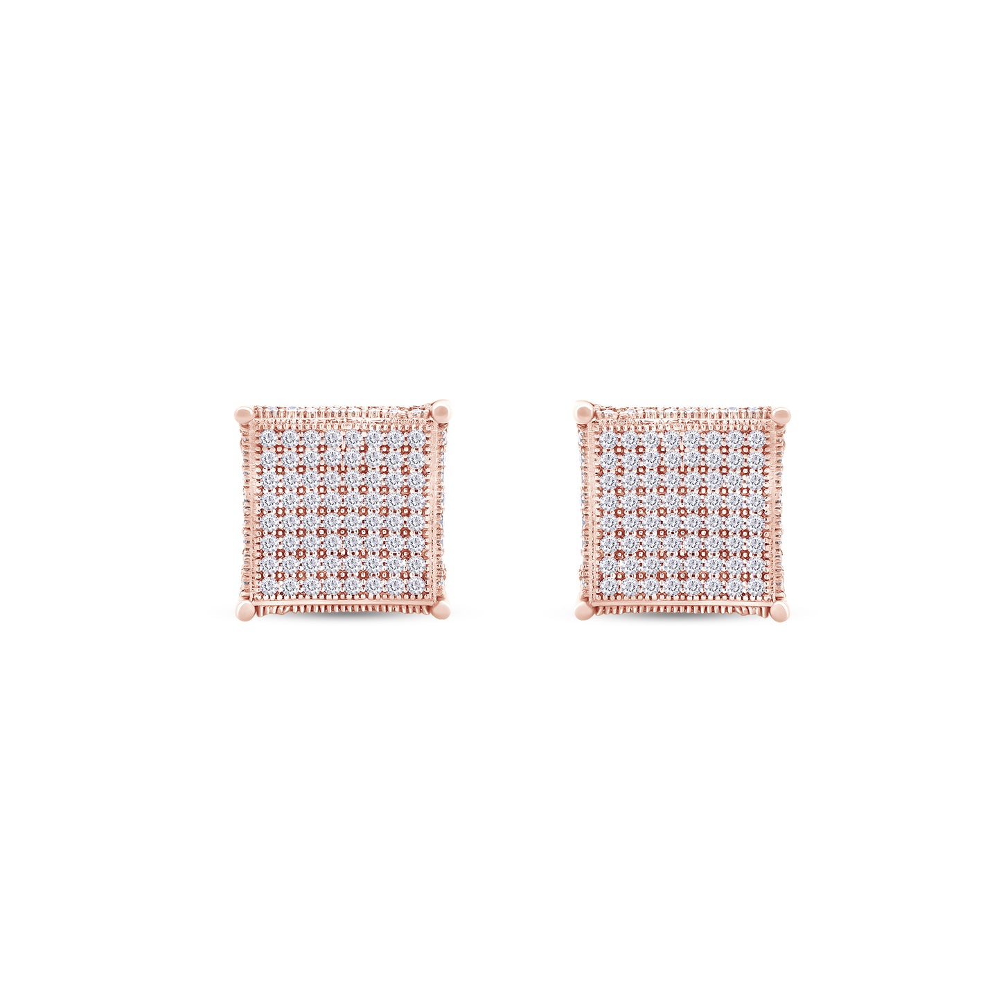 Pave Set Lab Grown Diamond Square Stud Earrings Unisex