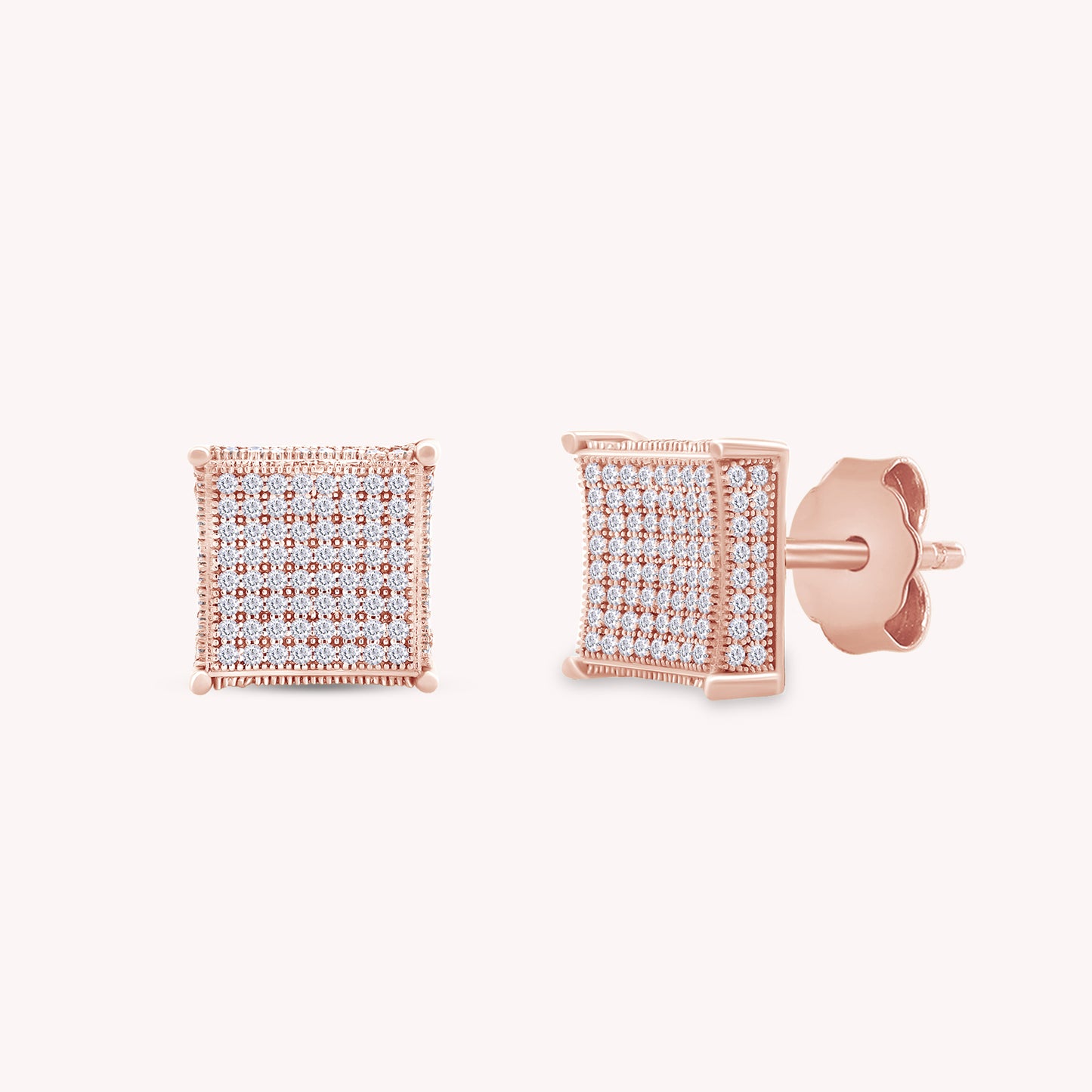 Pave Set Lab Grown Diamond Square Stud Earrings Unisex