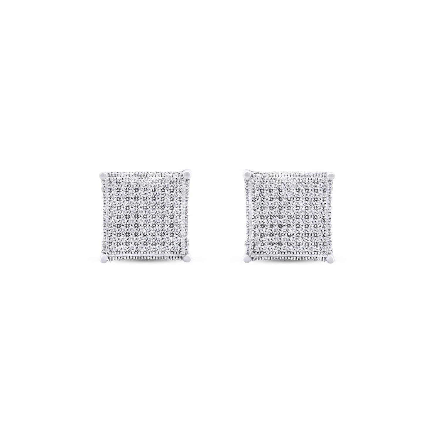 Pave Set Lab Grown Diamond Square Stud Earrings Unisex