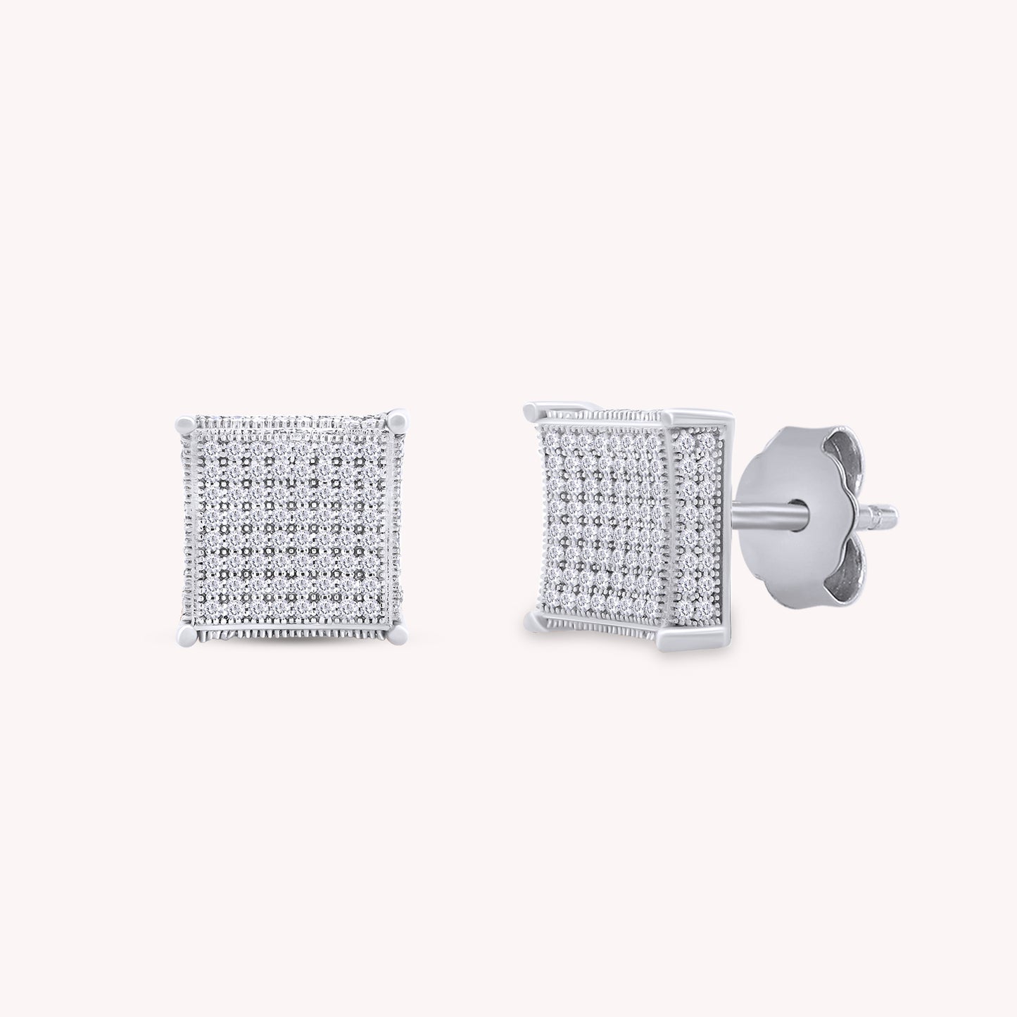Pave Set Lab Grown Diamond Square Stud Earrings Unisex