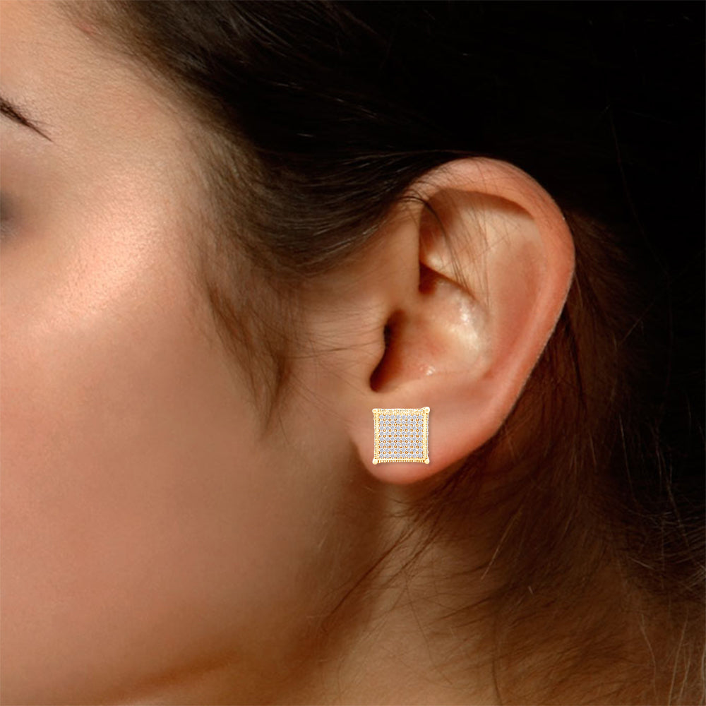 Pave Set Lab Grown Diamond Square Stud Earrings Unisex