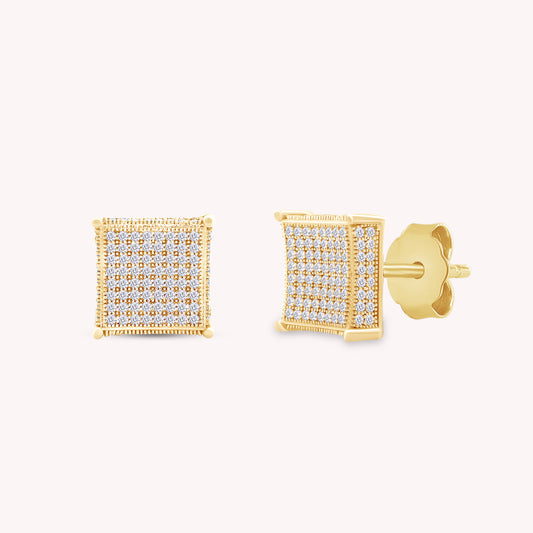 Pave Set Lab Grown Diamond Square Stud Earrings Unisex