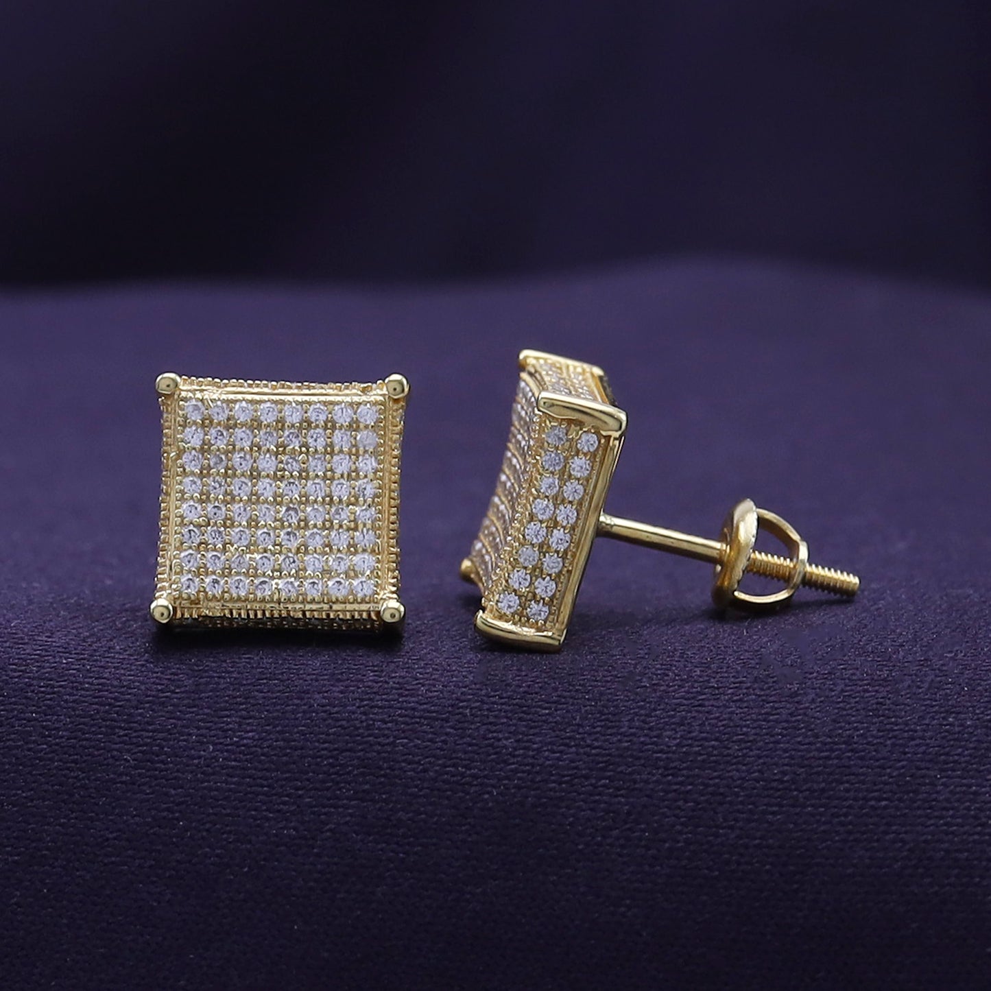 Pave Set Lab Grown Diamond Square Stud Earrings Unisex