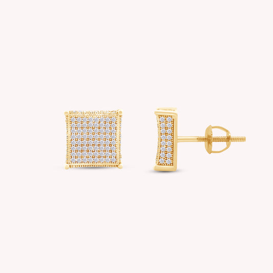 Pave Set Lab Grown Diamond Square Stud Earrings Unisex