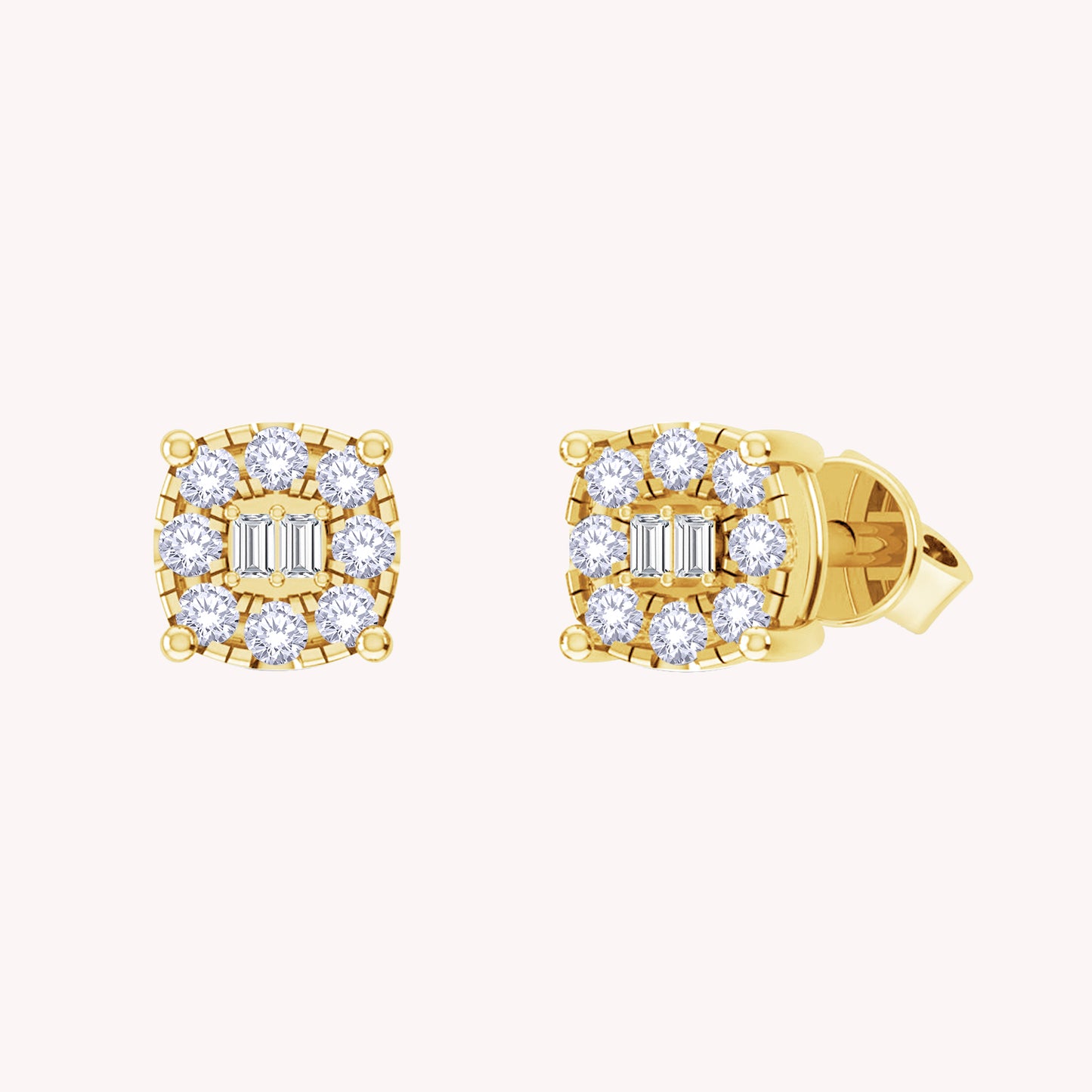Round and Baguette 0.25 Carat Lab Grown Diamond Square Stud Earrings
