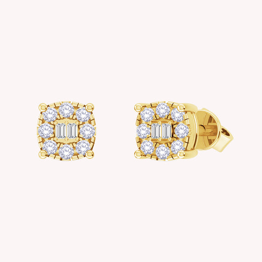 Round and Baguette 0.25 Carat Lab Grown Diamond Square Stud Earrings