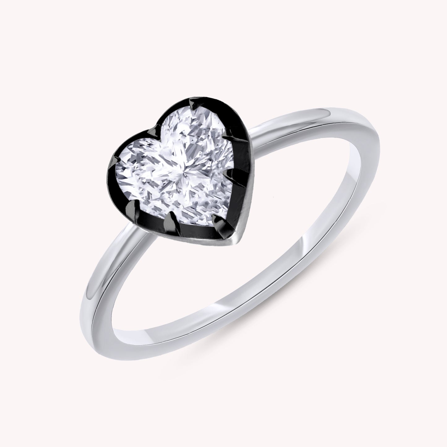 Solitaire Ring for Women, Heart Shape Lab Grown Two Tone Engagement Rings