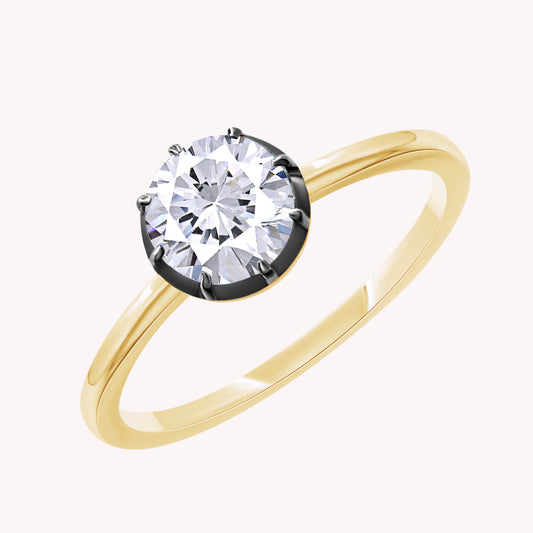 Solitaire Ring for Women, Round Shape Lab Grown Two Tone Engagement Rings
