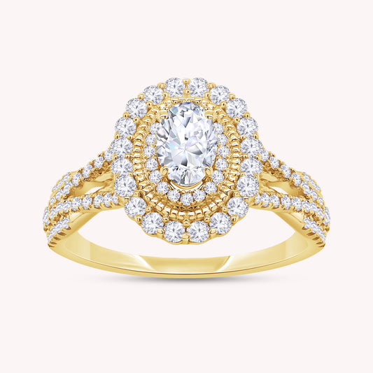 Oval Cut Lab Grown Diamond Halo Split Shank Engagement Ring - 0.95 CTW