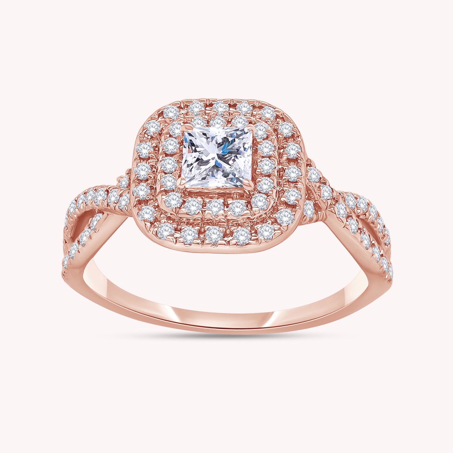 Princess Cut Double Halo Lab Grown Diamond Engagement Ring - 2/3 CTW