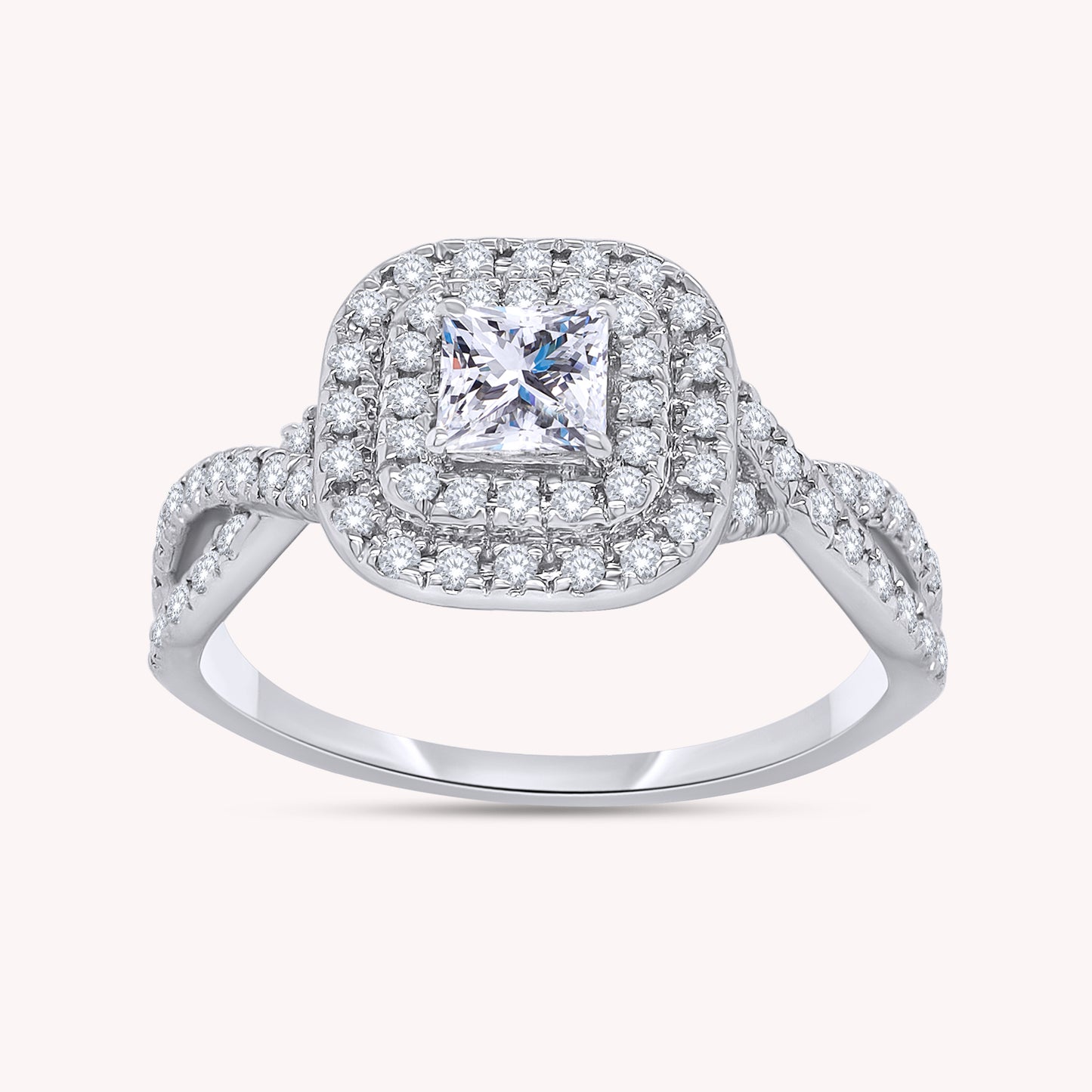 Princess Cut Double Halo Lab Grown Diamond Engagement Ring - 2/3 CTW