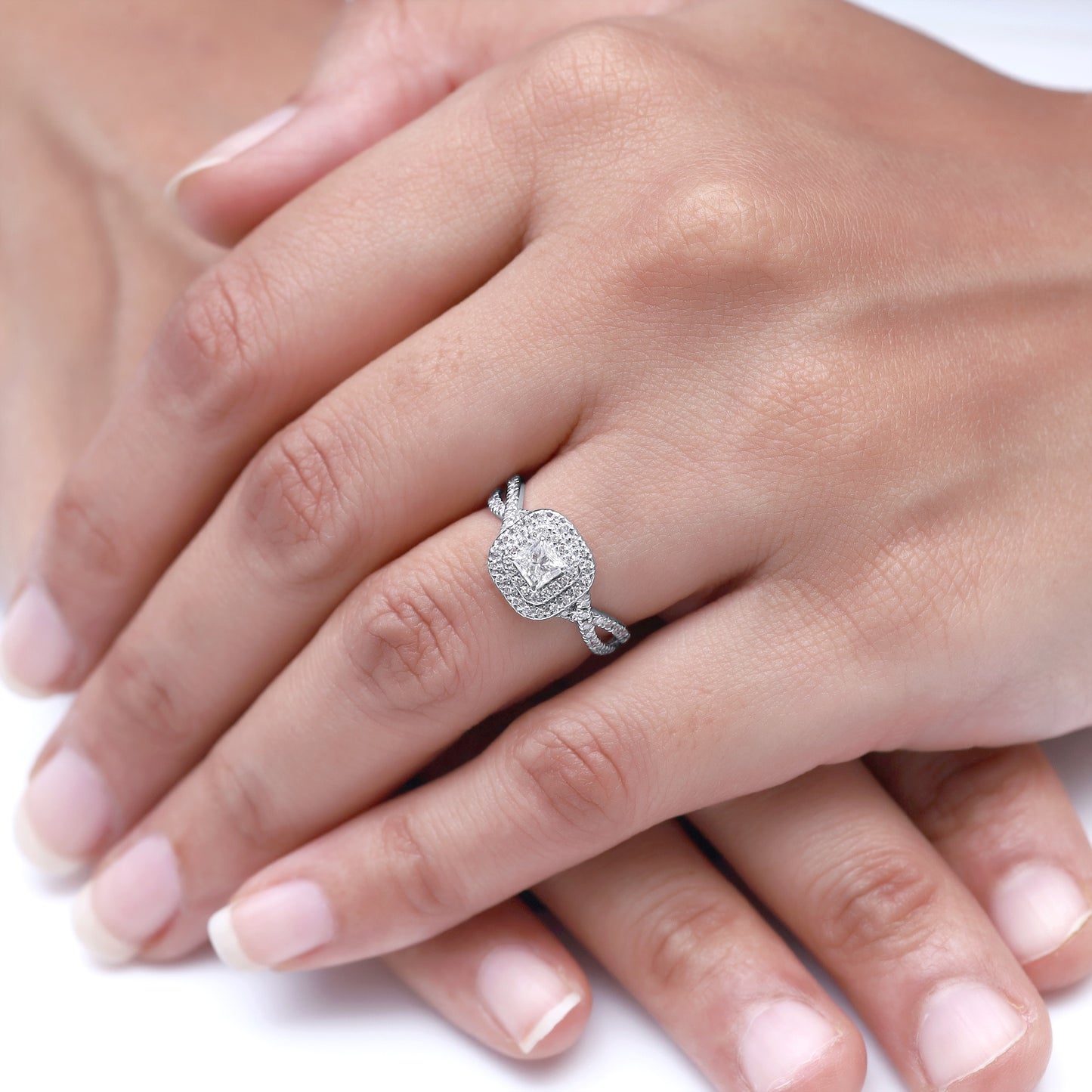 Princess Cut Double Halo Lab Grown Diamond Engagement Ring - 2/3 CTW
