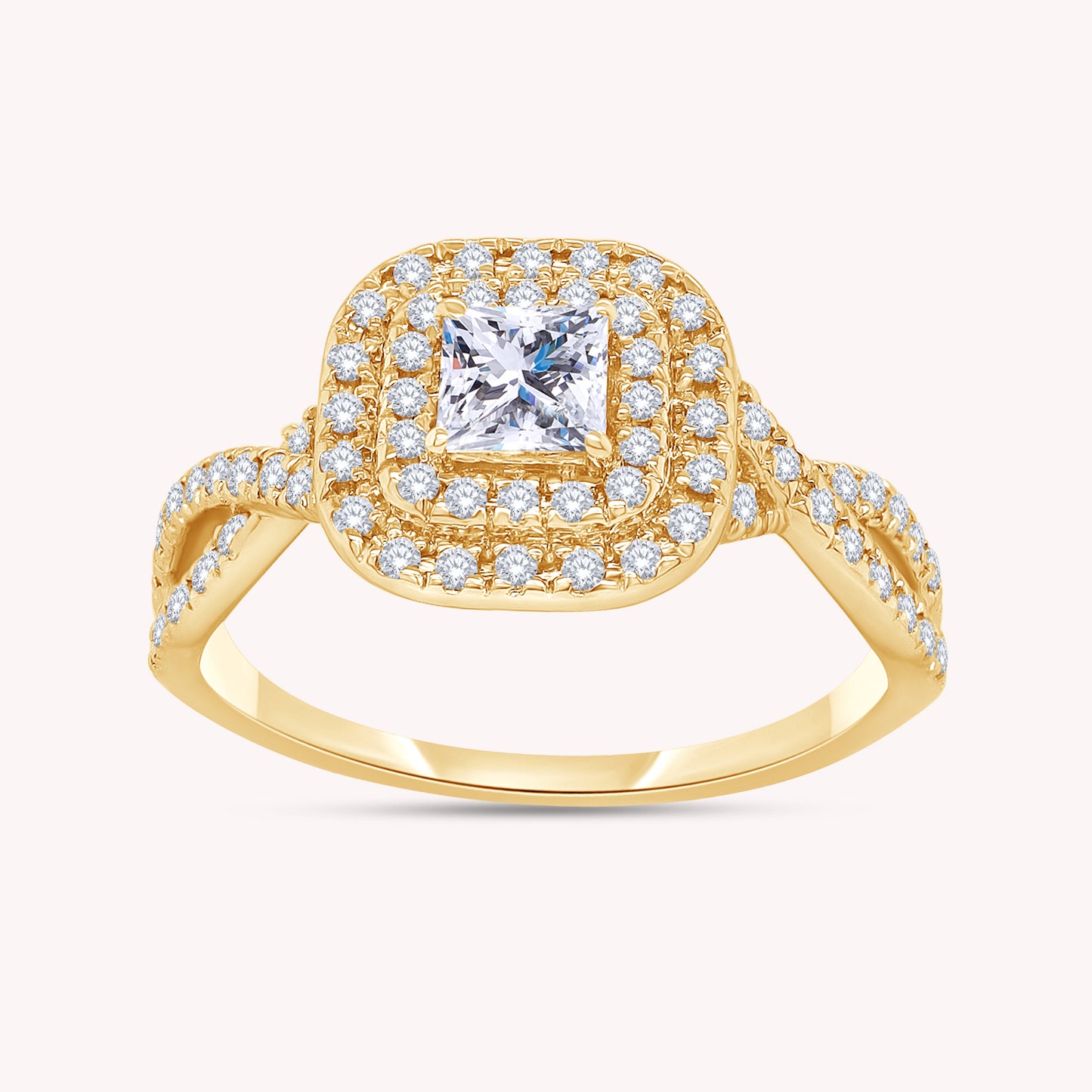 Princess Cut Double Halo Lab Grown Diamond Engagement Ring - 2/3 CTW