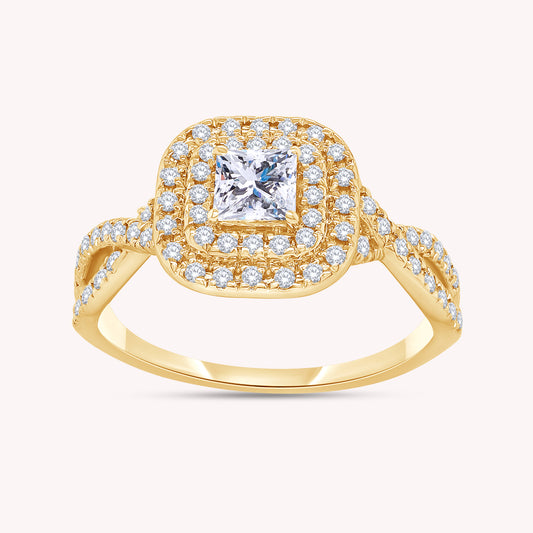 Princess Cut Double Halo Lab Grown Diamond Engagement Ring - 2/3 CTW