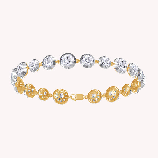 Round Shape Lab Grown Diamond Two Tone Georgian Victorian Style Tennis Link Chain Bracelet - 13.20 CTTW