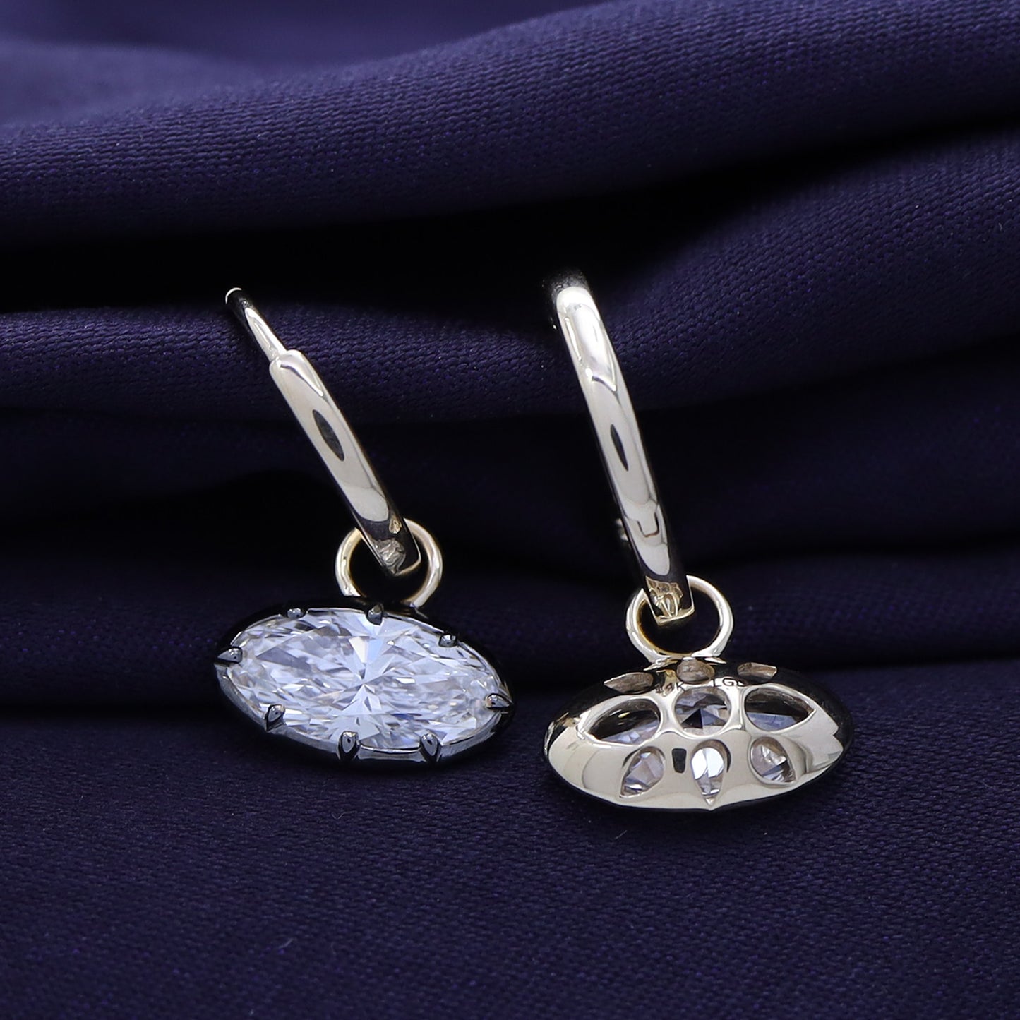 Huggie Earrings For Women, Moval Shape Lab Grown Diamond Two Tone Huggie Earring