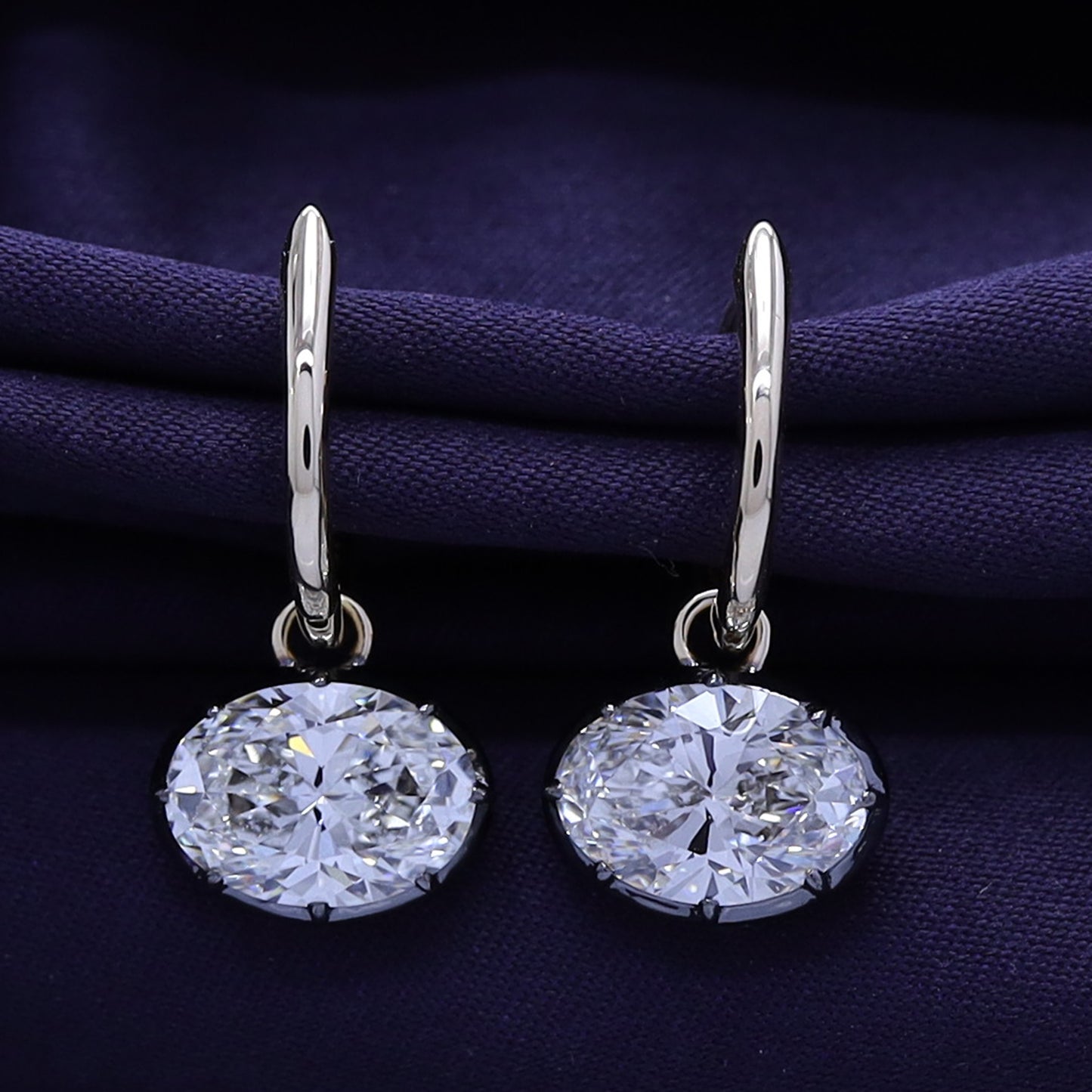 Huggie Earrings For Women, Oval or Heart Shape Lab Grown Diamond Two Tone Huggie Earring